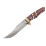 Custom BJK Damascus Smooth Wood Little Bowie Knife