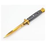 AKC 9in Gold Smooth Wood Stiletto Switchblade Knif
