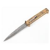 Custom 11in Damascus Engraved Brass Switchblade Kn