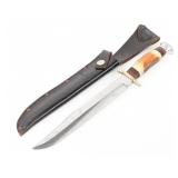 Linder 8in Stag Fighting Bowie Knife w/ Sheath