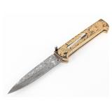 Custom 9in Damascus Engraved Full Brass Switchblad