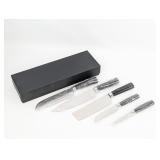 (5) Piece Damascus Pattern Smooth Black Wood Kitch