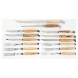 Antique Queen Cutlery Stag Steak Knife & Fork Set