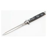 AKC 13in Marbled Black Synthetic Switchblade Knife