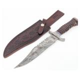 Impact Custom Knives Damascus Faceted Wood Bowie K