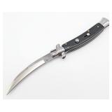 AKC 10in Black Smooth Wood Curved Switchblade Knif
