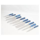 (10) Piece Damascus Pattern Blue Marbled Resin Kni