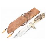 Drew Cook Custom Stag Clip Point Hunter w/ Sheath