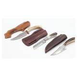 (3) Custom Stag Handle Fixed Blade Knives w/ Sheat