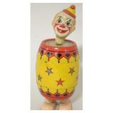 J. Chein Tin Litho Windup Clown In Barrel