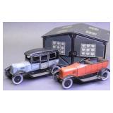 Vintage Bing Tin litho Garage With 2 Wind Up Cars