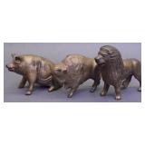 Lot Of Two Cast Iron Banks Lion, Bison and Pig