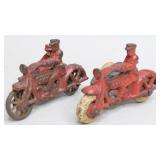 Two Hubley Cast Iron Motorcycles With Side Car