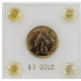 1888 $3 Indian Princess Head US Gold Coin