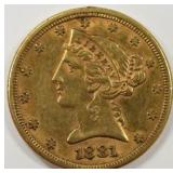 1881 $5 Liberty Head Half Gold Eagle