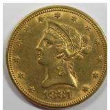 1881 $10 Liberty Head Gold Eagle Coin