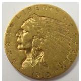 1910 $2.50 Indian Head Quarter Eagle Gold Coin