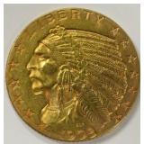 1908 $5 Indian Head Half Eagle Gold Coin