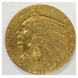 1911 $5 Indian Head Quarter Eagle Gold Coin