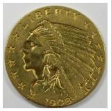 1908 $2.50 Indian Head Quarter Eagle Gold Coin