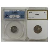 1902 V Nickel PR 63 and 1912 Barber Dime AU50