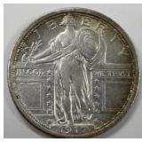 U.S. 1917 Type 1 Standing Liberty Quarter VF-XF