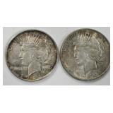 Pair Of 1923 Peace Silver Dollars AU-BU