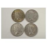 Lot Of 4 Mixed Date Peace Silver Dollars