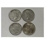 Lot Of 4 Mixed Date Peace Silver Dollars