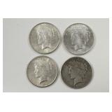 Lot Of 4 Mixed Date Peace Silver Dollars