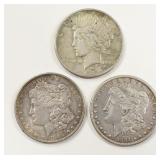 Lot Of 3 Mixed Date Silver Dollars