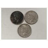 Lot Of 3 Mixed Date Peace Silver Dollars