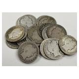 $10 Face Of 90% Silver Barber Half Dollars