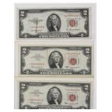 (3) United States Red Seal $2 Bill Star Notes