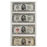 (4) United States $5 Bill Variations