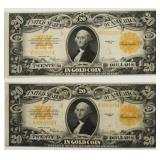 Pair Of 1922 US $20 Gold Certificates