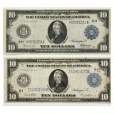 Pair Of 1914 US $10 Federal Reserve Notes