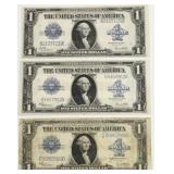 (3) 1923 US $1 Large Size Silver Certificates