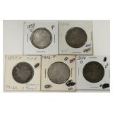 Lot Of 5 U.S. Seated Liberty Half Dollars