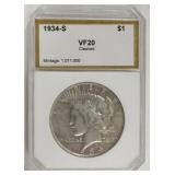 1934-S Peace Dollar Graded VF20 Cleaned By PCI