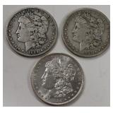 Lot Of Three 1884 Morgan Silver Dollars