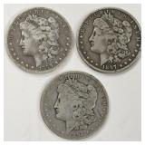 Lot Of Three 1892 -1897-1899 Morgan Silver Dollars