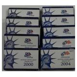 (10) U.S. Proof Sets 1999-2000-2001-2003-2004