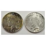 2- 1922 Peace Silver Dollars