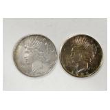 2- Peace Silver Dollars