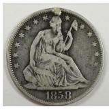 1858 Seated Liberty Silver Half Dollar