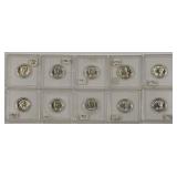 Lot Of Ten Mixed Date Uncirculated Mercury Dimes