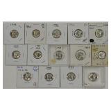 Lot Of 14 Mixed Date Uncirculated Mercury Dimes