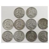 10- Franklin Silver Half Dollars