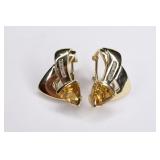 Ladies 14K Yellow Gold Diamond & Citrine Earrings